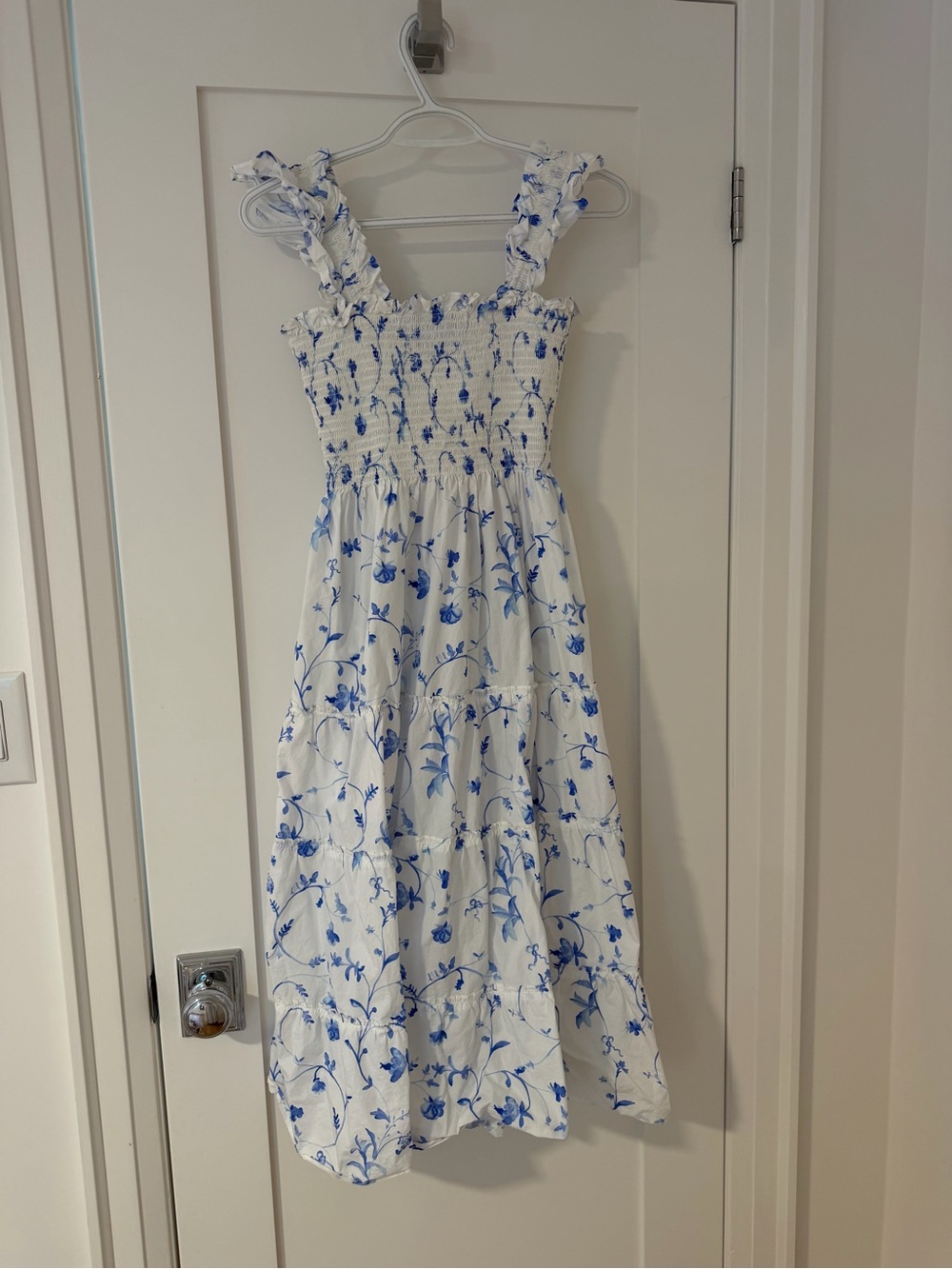 Hill House Nap dress- White with Blue Floral Print